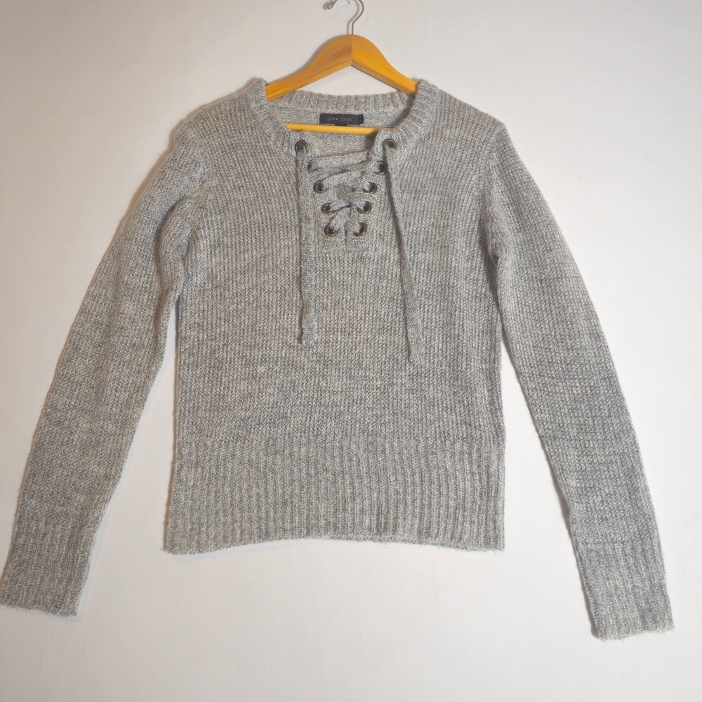 Coquette Ribbon Gray Lace Up Knit Sweater Love Tree Long Sleeve Cute Medium